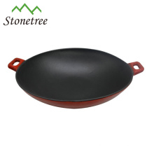 Großhandel Industria Rot Emaille Gusseisen Chinese Wok Pan